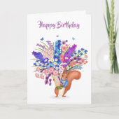 Cute red squirrel with flowers birthday card karte (Vorderseite)