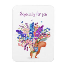Cute red squirrel with flowers magnet