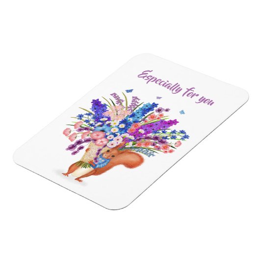 Cute red squirrel with flowers magnet (Linke Seite)