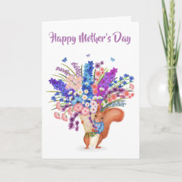 Cute red squirrel with flowers Mother's Day card Karte