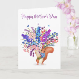 Cute red squirrel with flowers Mother's Day card Karte