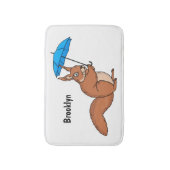 Cute red squirrel with umbrella cartoon  badematte (Vorderseite Vertikal)