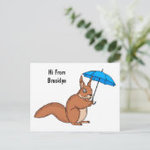 Cute red squirrel with umbrella cartoon postkarte (Stehend Vorderseite)