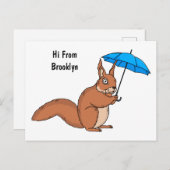 Cute red squirrel with umbrella cartoon postkarte (Vorne/Hinten)