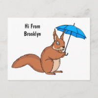 Cute red squirrel with umbrella cartoon