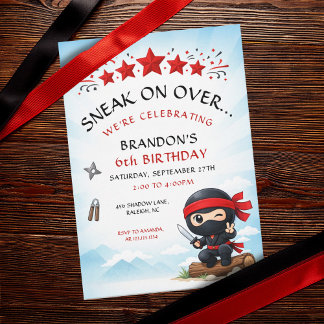 Cute Red Stars Ninja Martial Arts Kids Birthday Einladung