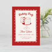 Cute red vintage cake coquette birthday einladung (Stehend Vorderseite)