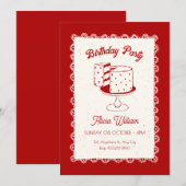 Cute red vintage cake coquette birthday einladung (Vorne/Hinten)