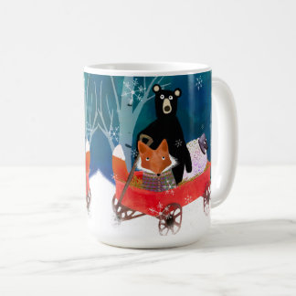 Cute Red Wagon with Bear, Fox, and Sheep Mug Kaffeetasse