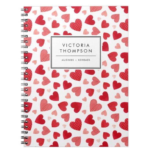Cute Red Watercolor Patchwork Hearts Pattern Notizblock (Vorderseite)
