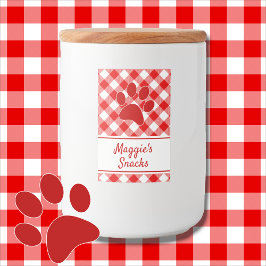 Cute Red White Gingham Checkered Pattern Paw Name Lebensmitteletikett