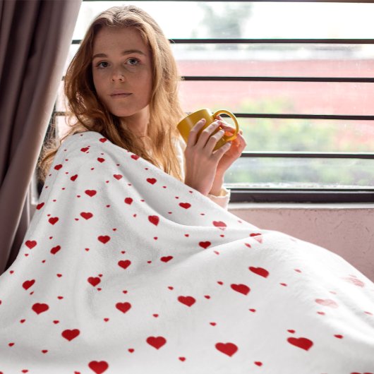 Cute Red & White Hearts Seamless Pattern Fleecedecke