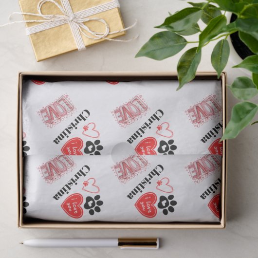 Cute Red & White Paw Print Valentines Day Hearts  Seidenpapier (Geschenk)