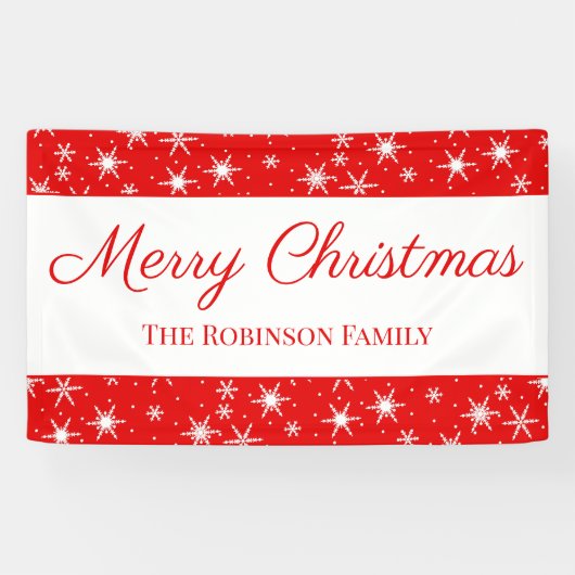 Cute Red White Snowflake Merry Christmas Banner (Horizontal)