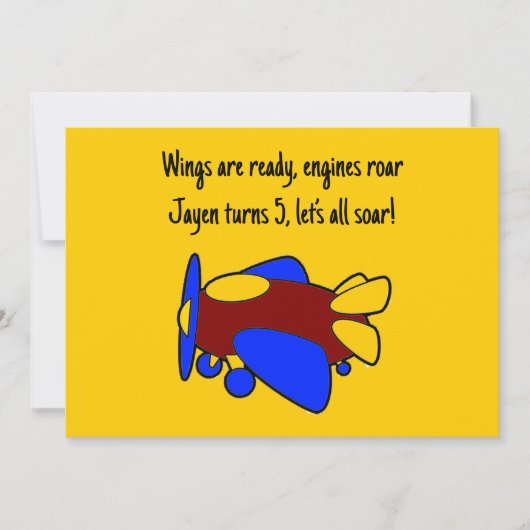 Cute Red Yellow Blue Airplane Cartoon for Kids Einladung (Vorderseite)