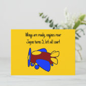 Cute Red Yellow Blue Airplane Cartoon for Kids Einladung (Stehend Vorderseite)