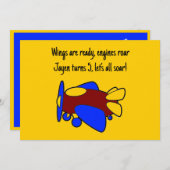 Cute Red Yellow Blue Airplane Cartoon for Kids Einladung (Vorne/Hinten)