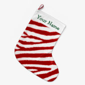 Cute Red Zebra Stripe Pattern Add Your Name Großer Weihnachtsstrumpf (Vorderansicht (hängend))