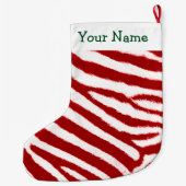 Cute Red Zebra Stripe Pattern Add Your Name Großer Weihnachtsstrumpf (Rückseite)