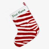 Cute Red Zebra Stripe Pattern Add Your Name Großer Weihnachtsstrumpf (Rückseite (Hängend))