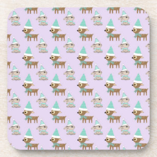 Cute Reindeer and Bunnies Holiday Art Pattern Untersetzer
