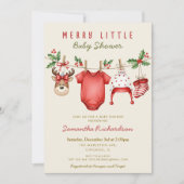 Cute reindeer baby clothes Merry Little Christmas Einladung (Vorderseite)