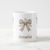 Cute Reindeer & Bow Drawing Christmas Name Jumbo-Tasse (Vorderseite)