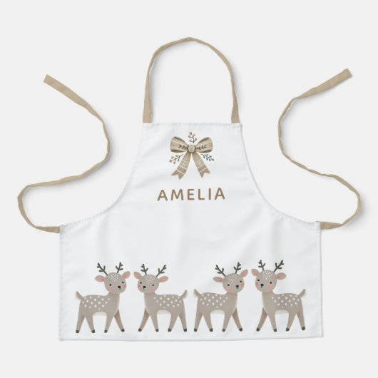 Cute Reindeer & Bow Drawing Christmas Name Schürze (Vorderseite)