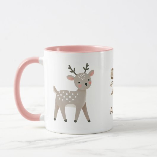 Cute Reindeer & Bow Drawing Christmas Name Tasse (Links)