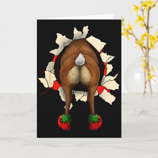 Cute Reindeer Butt Breakthrough Christmas Karte (Gelbe Blume)