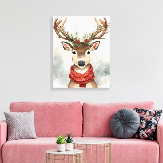 Cute Reindeer Christmas Canvas Art For Holiday Leinwanddruck (Insitu (Wohnzimmer))