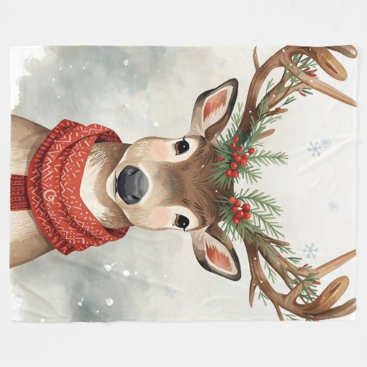 Cute Reindeer Christmas fleece Blanket (Vorderseite (Horizontal))