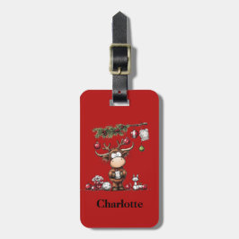 Cute Reindeer Christmas Holiday Red Luggage ID Tag Gepäckanhänger