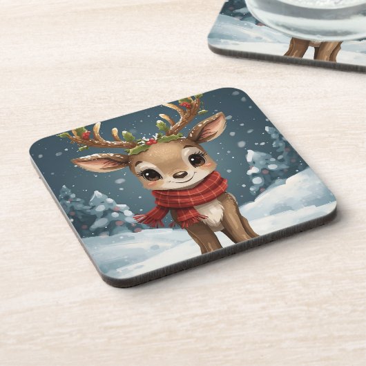 Cute reindeer christmas holiday tables getränkeuntersetzer (Linke Seite)