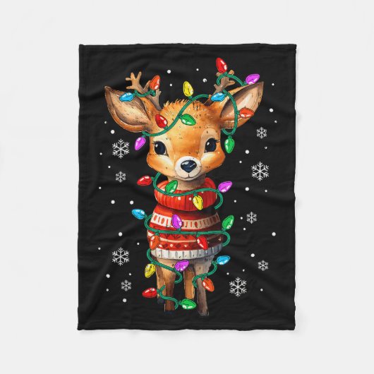 Cute Reindeer Christmas Lights Santa Xmas Pjm Wome Fleecedecke (Vorderseite)
