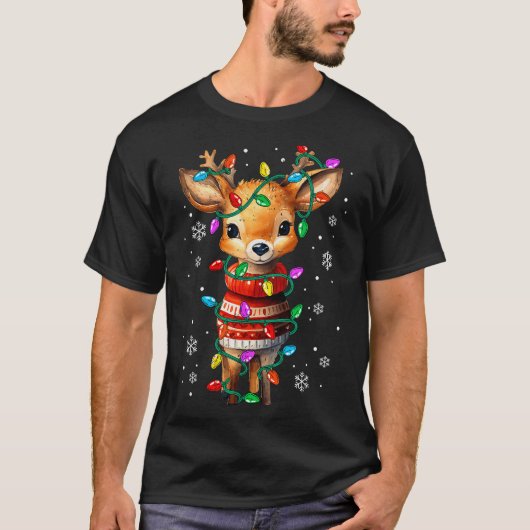 Cute Reindeer Christmas Lights Santa Xmas Pjm Wome T-Shirt (Vorderseite)