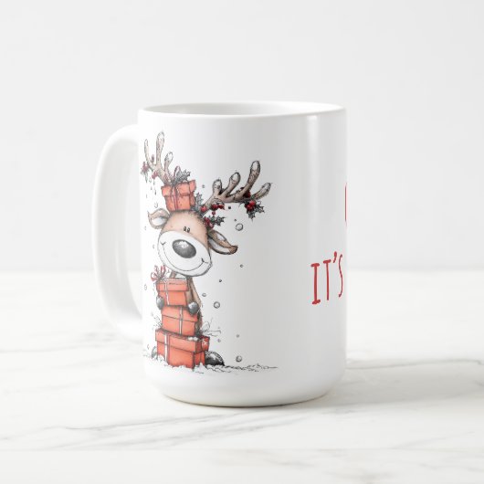 Cute Reindeer Christmas Mug – Oh Deer! Kaffeetasse (Vorderseite Links)