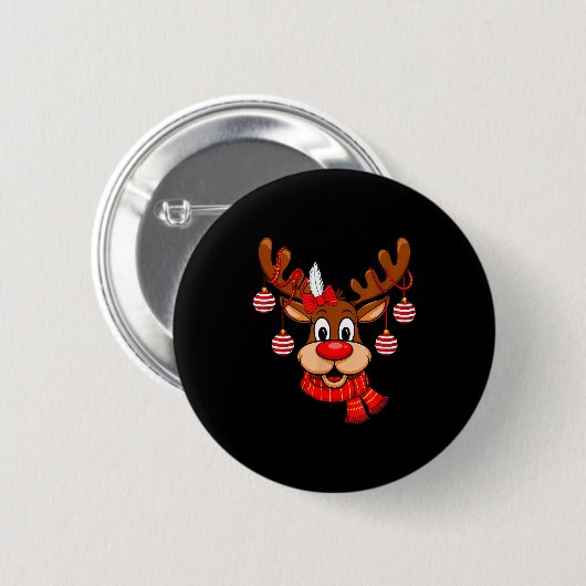 Cute Reindeer Christmas Red Nose Rudolph Xmas Kids Button (Vorne & Hinten)
