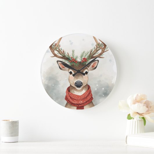 Cute Reindeer Christmas Round Wall Clock Große Wanduhr (Zuhause)