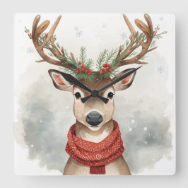 Cute Reindeer Christmas Wall Clock Quadratische Wanduhr