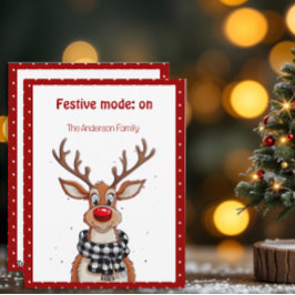 Cute reindeer christmas wish red retro Postcard Feiertagskarte