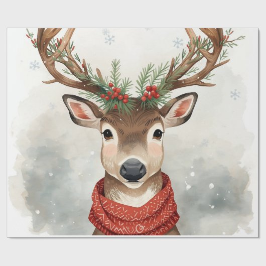 Cute Reindeer Christmas Wrapping Paper Geschenkpapier (Flach)