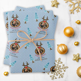 Cute Reindeer Custom Photo Frame Blue Geschenkpapier Set