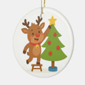 Cute Reindeer Decorating Tree Personalized Name Keramik Ornament (Links)