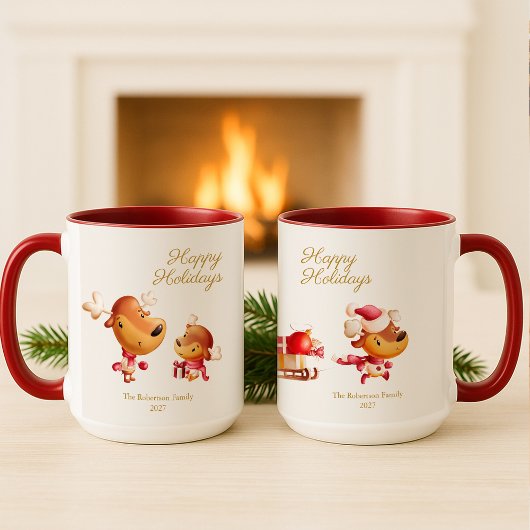 Cute Reindeer Happy Holidays Personalized Tasse
