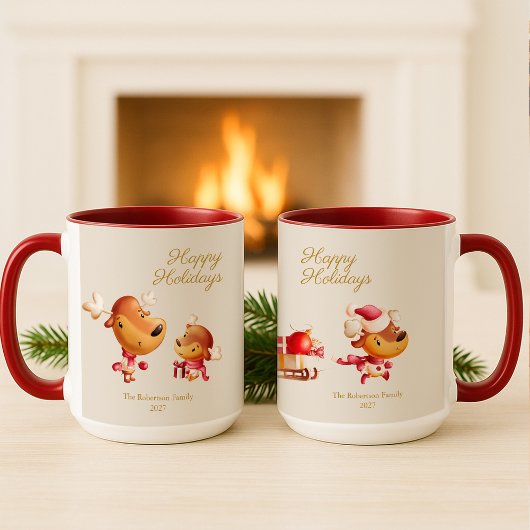 Cute Reindeer Happy Holidays Personalized Tasse