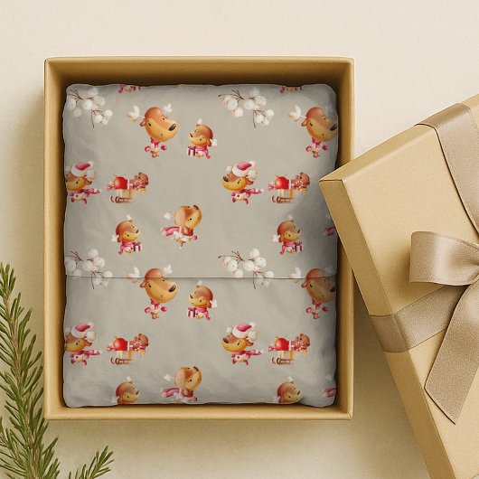 Cute Reindeer Holiday Seidenpapier