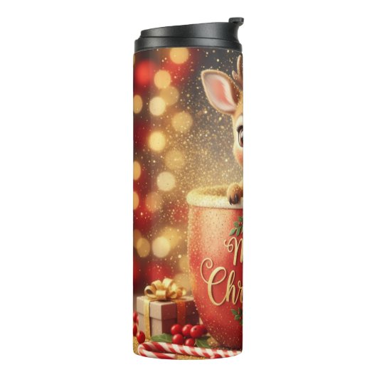Cute Reindeer in a Merry Christmas Mug Thermosbecher (Nach links gedreht)