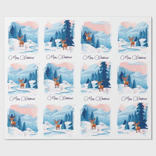 Cute reindeer in a snowy landscape  geschenkpapier (Flach)