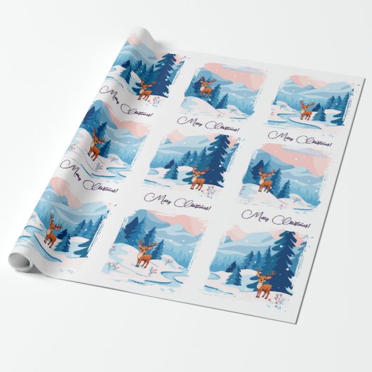 Cute reindeer in a snowy landscape  geschenkpapier (Ungerollt)